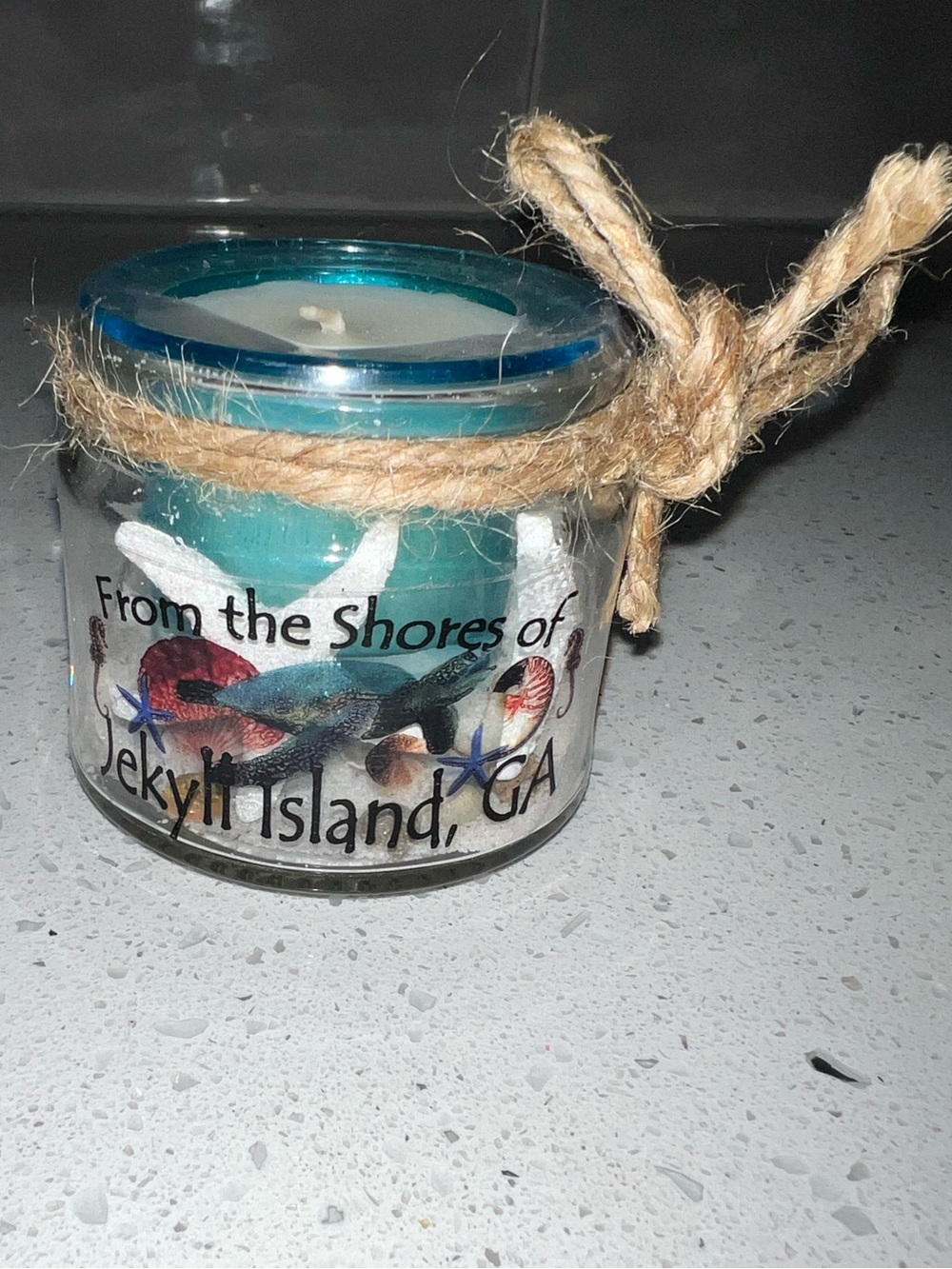 Coastal Teal Glass Jar Candle from the Shores of Jekyll Island, GA